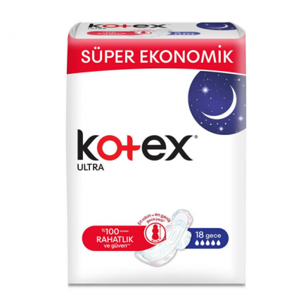 Kotex Ultra Quadro Kanatlı Gece Hijyenik Ped 18Li