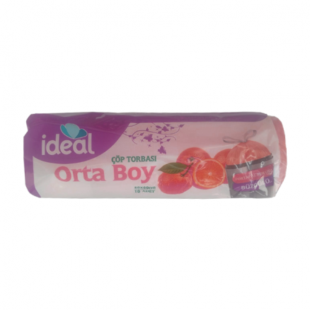 İdeal Orta Boy Büzgülü Çöp Torbası 50*60 cm 10 Adet Portakallı