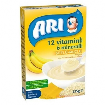 Arı 12 Vitaminli 6 Mineralli Pirinç Unu - Sütlü - Muzlu - 125 GR