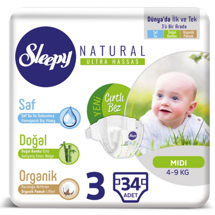 Sleepy Natural Jumbo Midi 3 (4-9 Kg) - 34 Adet