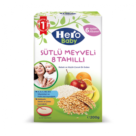 Hero Baby Sütlü Meyveli & 8Tahıllı Kaşık Maması 6+ 200g