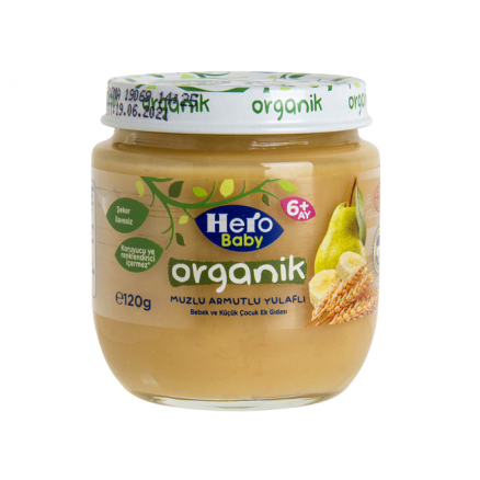 Hero Baby Organik Muzlu Armutlu Yulaflı Kavanoz Maması 6+ 120g