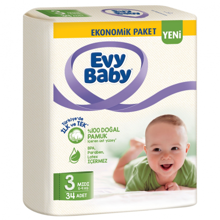 Evy Baby Bebek Bezi Eko (34 Adet) - No.3 Midi