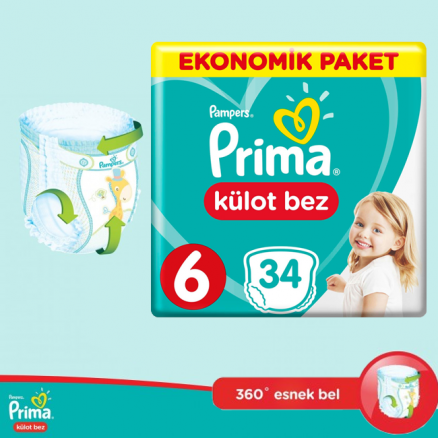 Prima Külot Bebek Bezi 6 Beden Ekonomik Paket 34 Adet